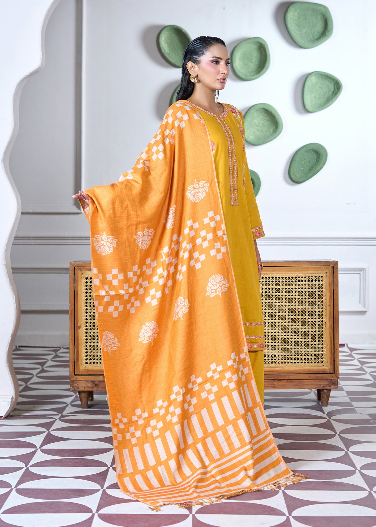 Bright Yellow Jacquard Wrap