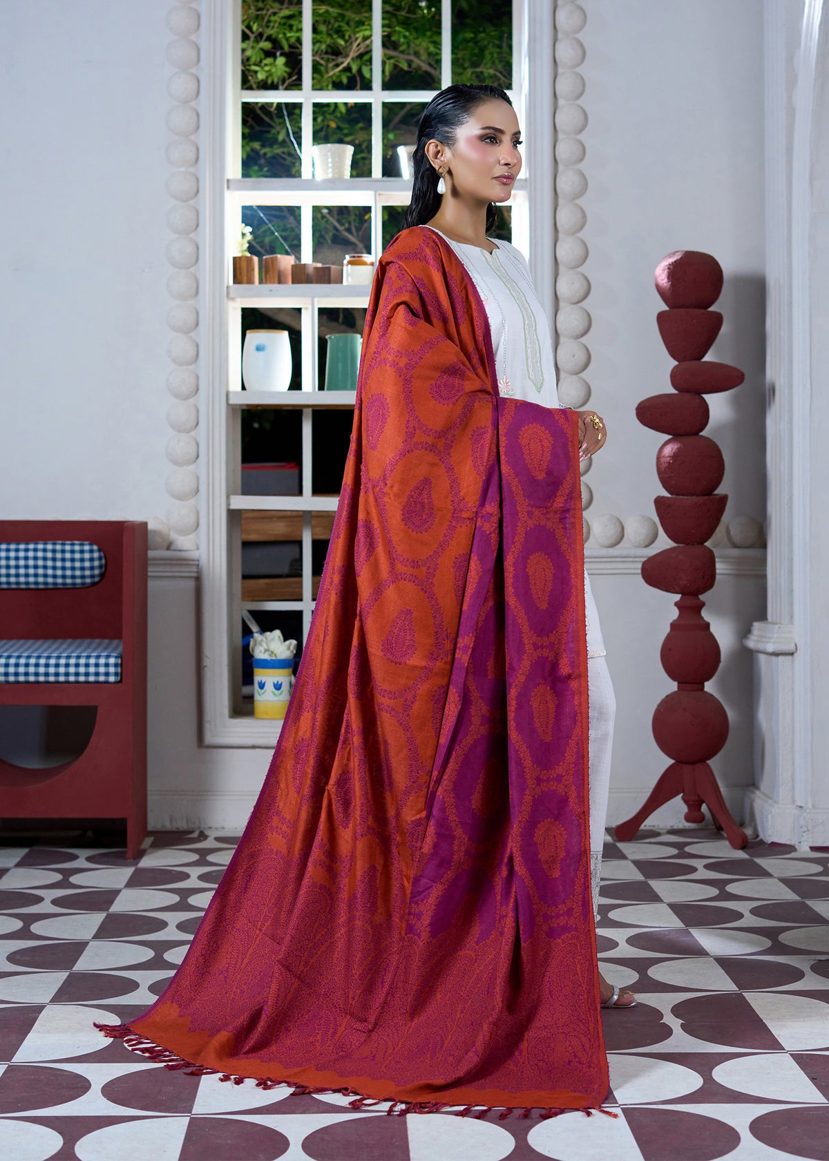 Terracotta Magenta Jacquard Wrap