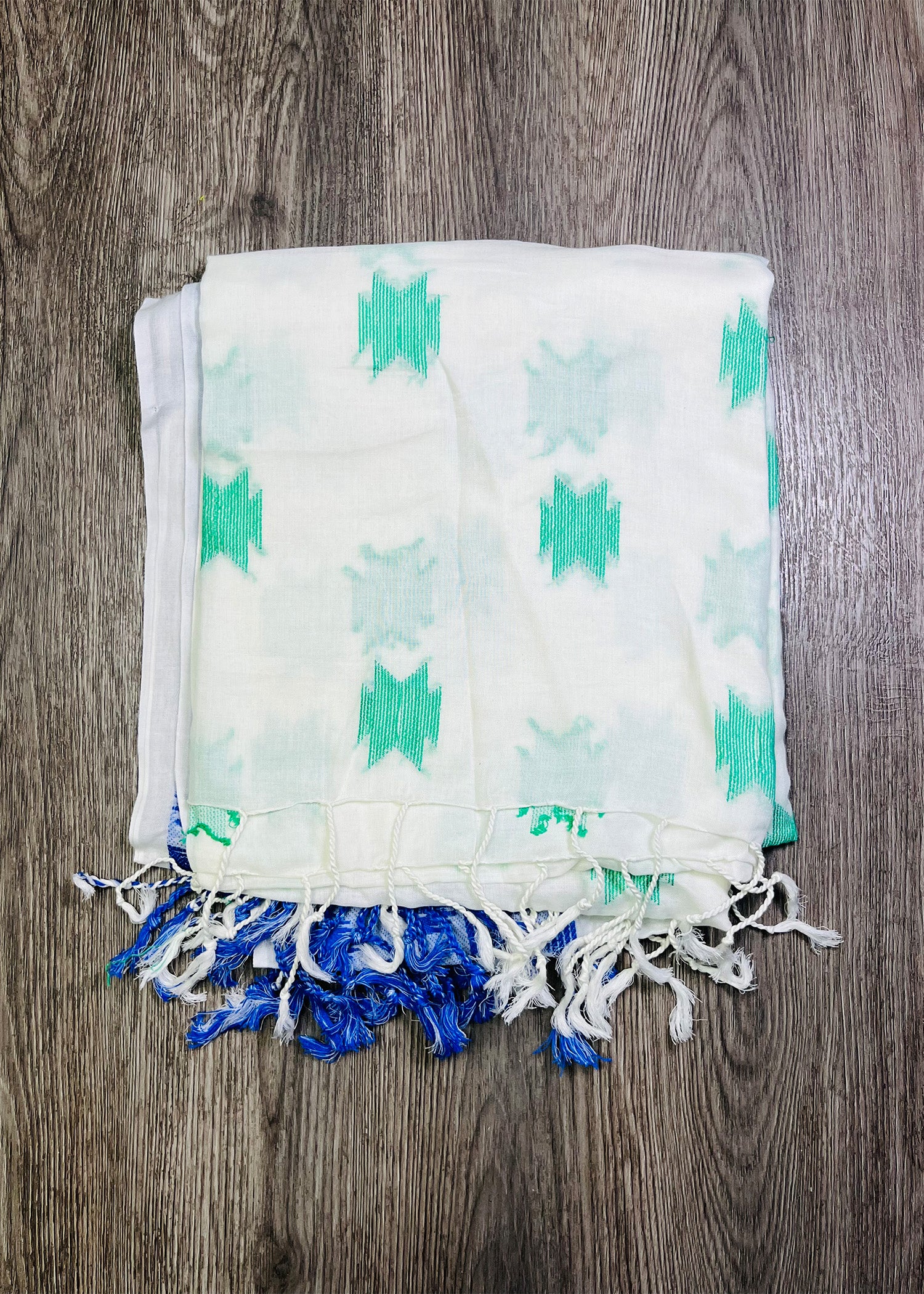Blue & White Geometric Border Dupatta