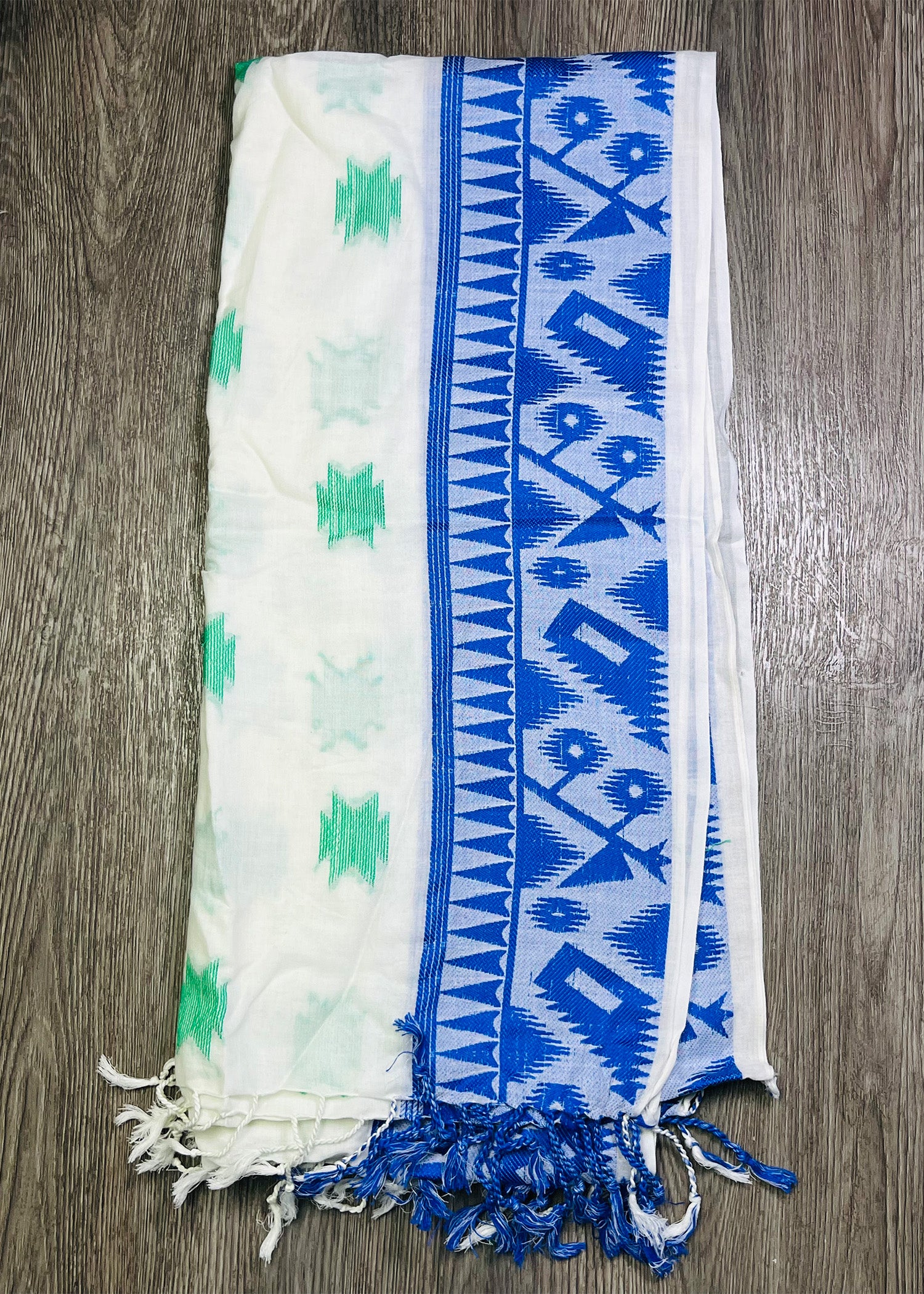 Blue & White Geometric Border Dupatta
