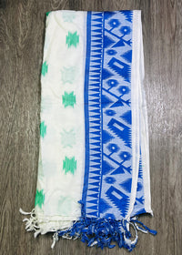 Blue & White Geometric Border Dupatta