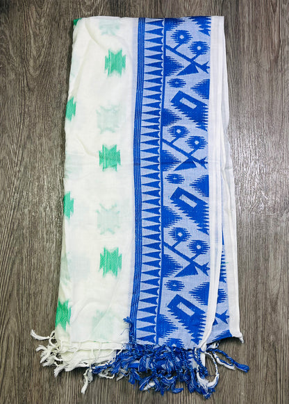 Blue & White Geometric Border Dupatta