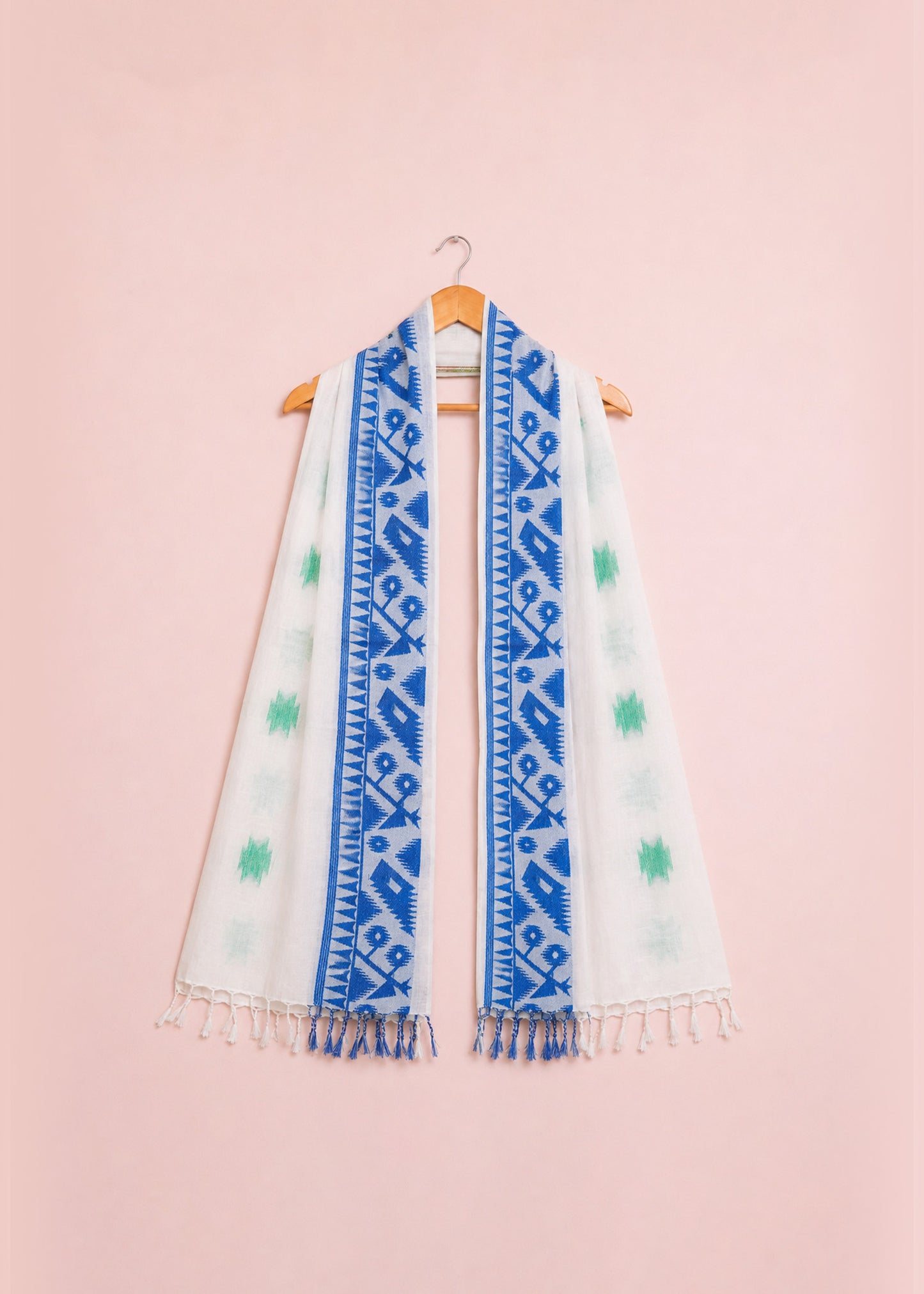 Blue & White Geometric Border Dupatta