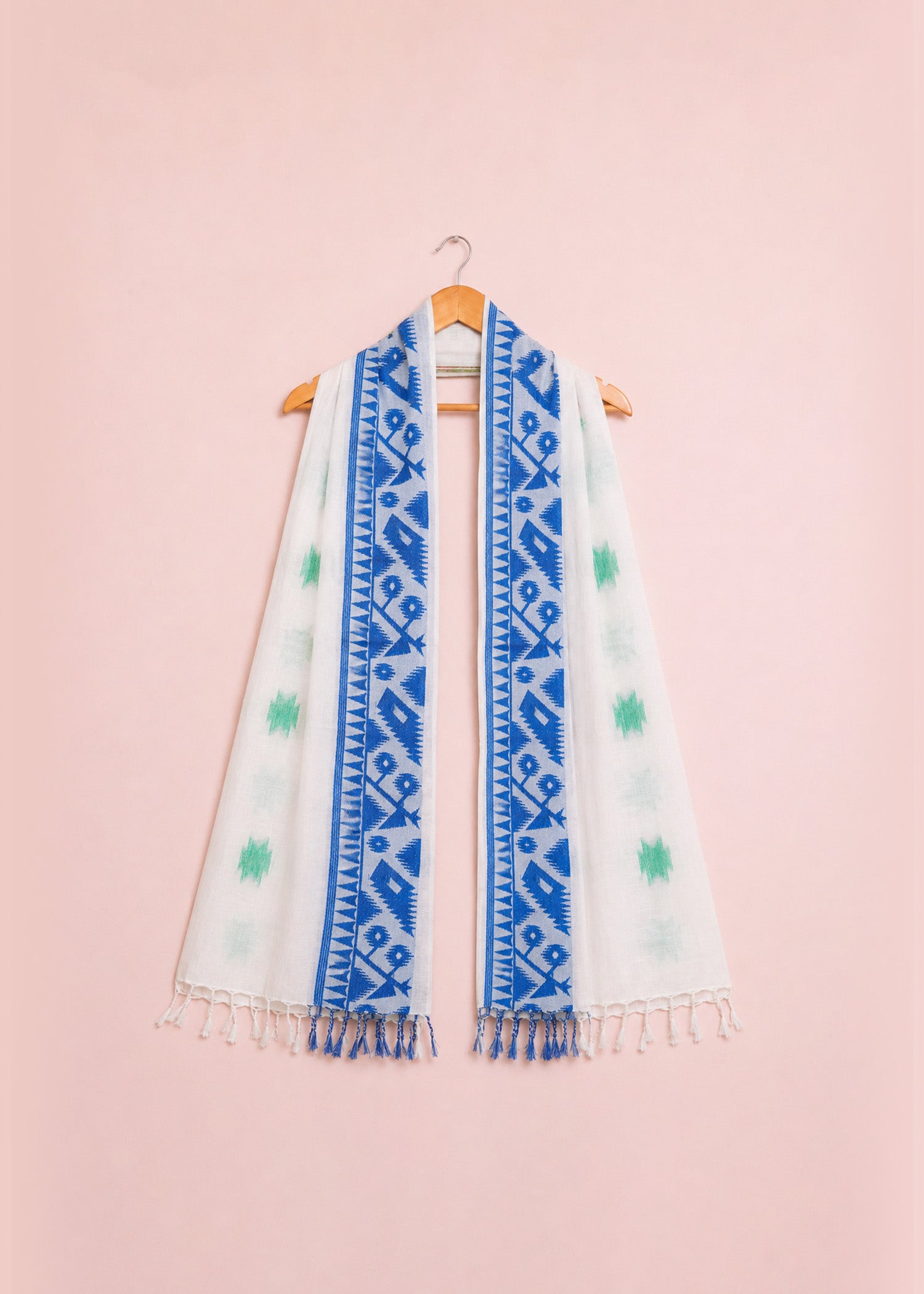 Blue & White Geometric Border Dupatta