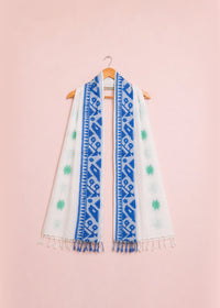 Blue & White Geometric Border Dupatta