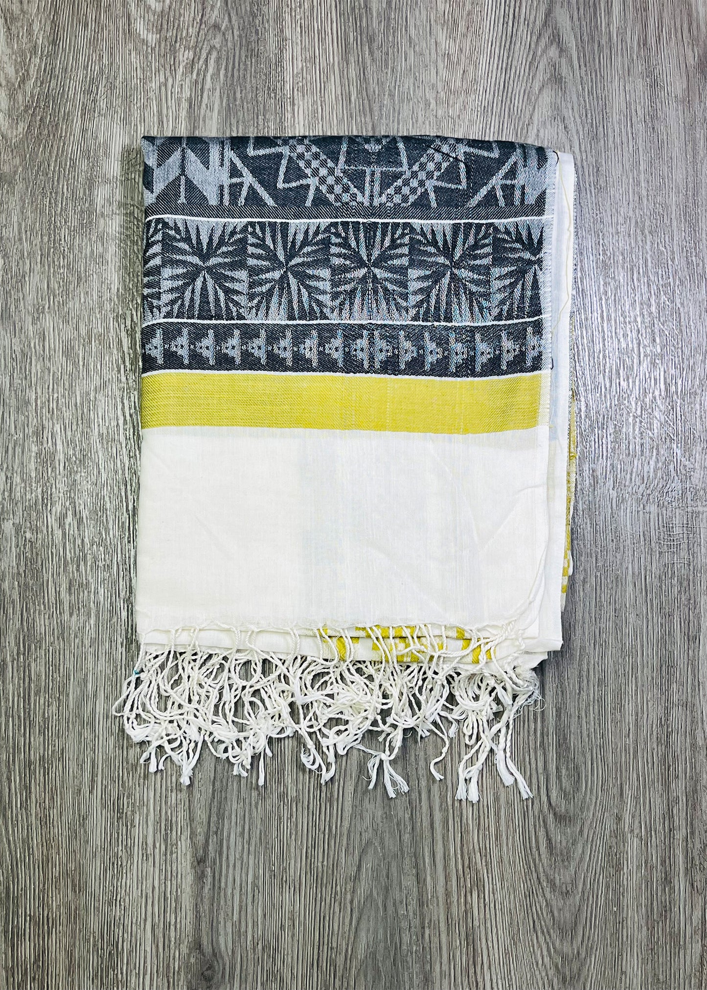 Grey & Mustard Stripe Cotton Dupatta