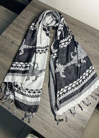 Black Monochrome Baroque Jacquard Shawl