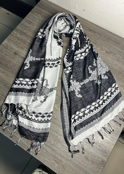Black Monochrome Baroque Jacquard Shawl