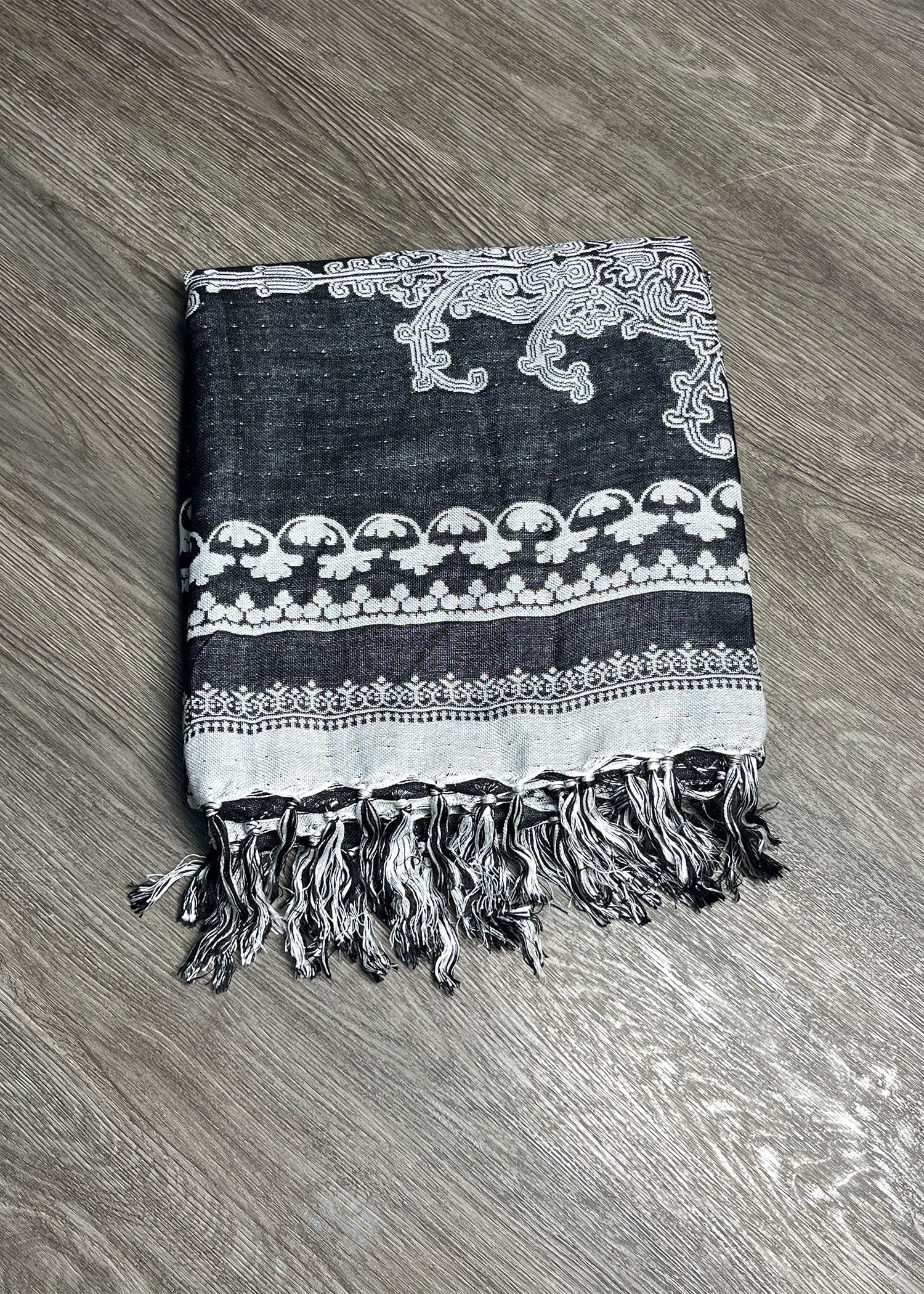 Black Monochrome Baroque Jacquard Shawl