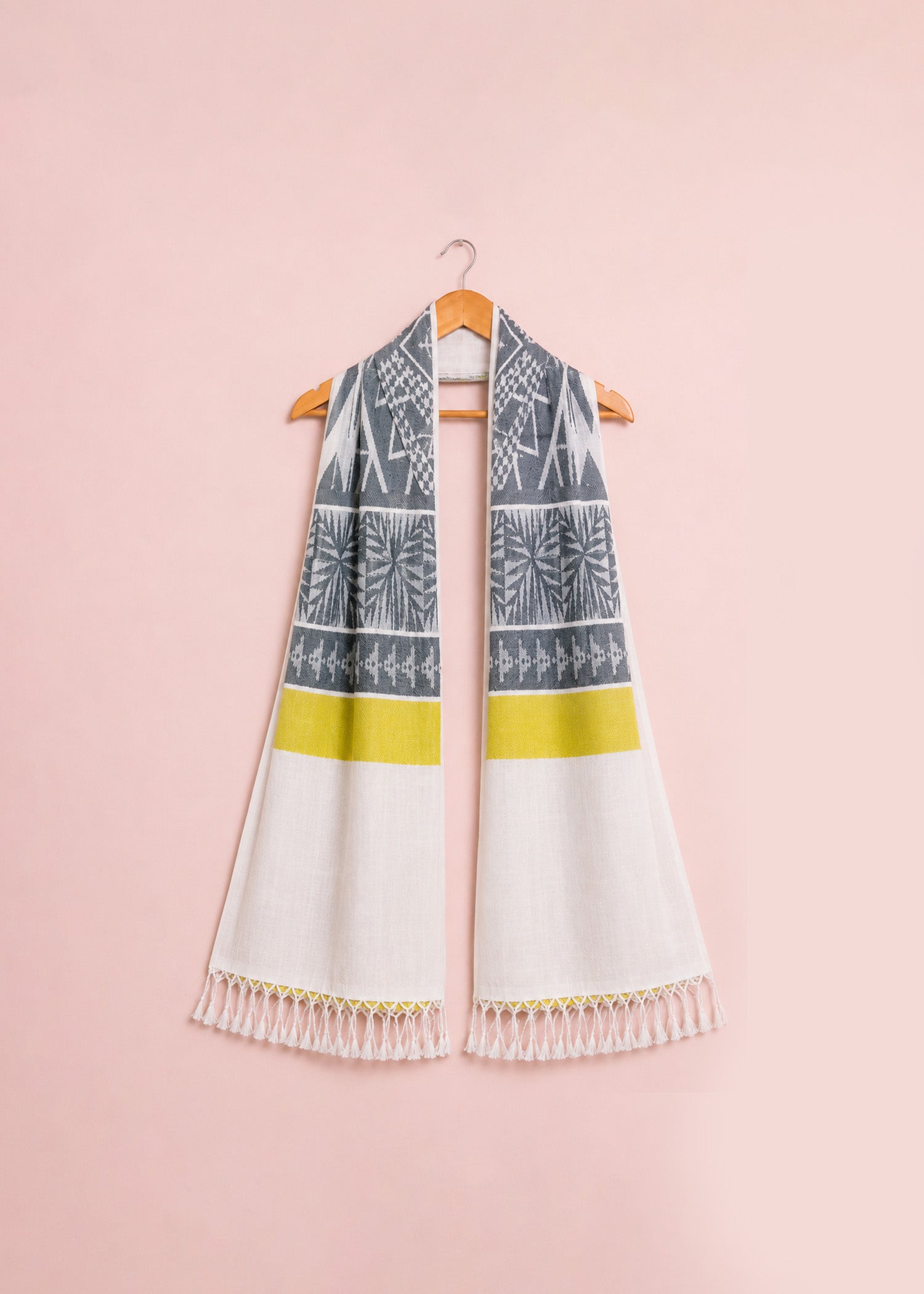 Grey & Mustard Stripe Cotton Dupatta
