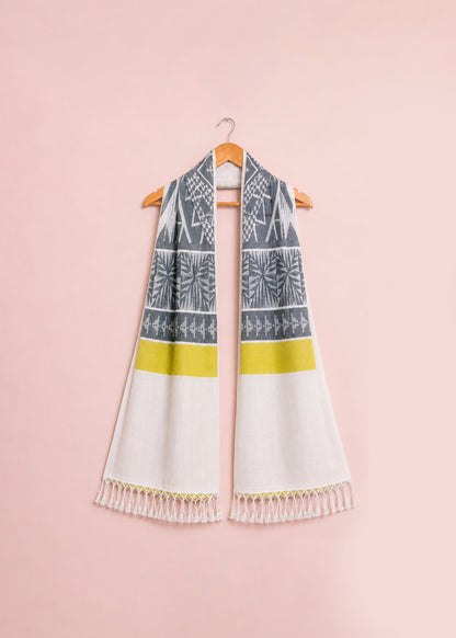 Grey & Mustard Stripe Cotton Dupatta