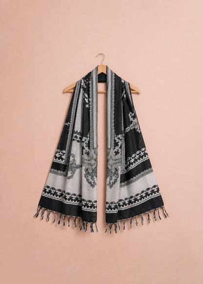 Black Monochrome Baroque Jacquard Shawl
