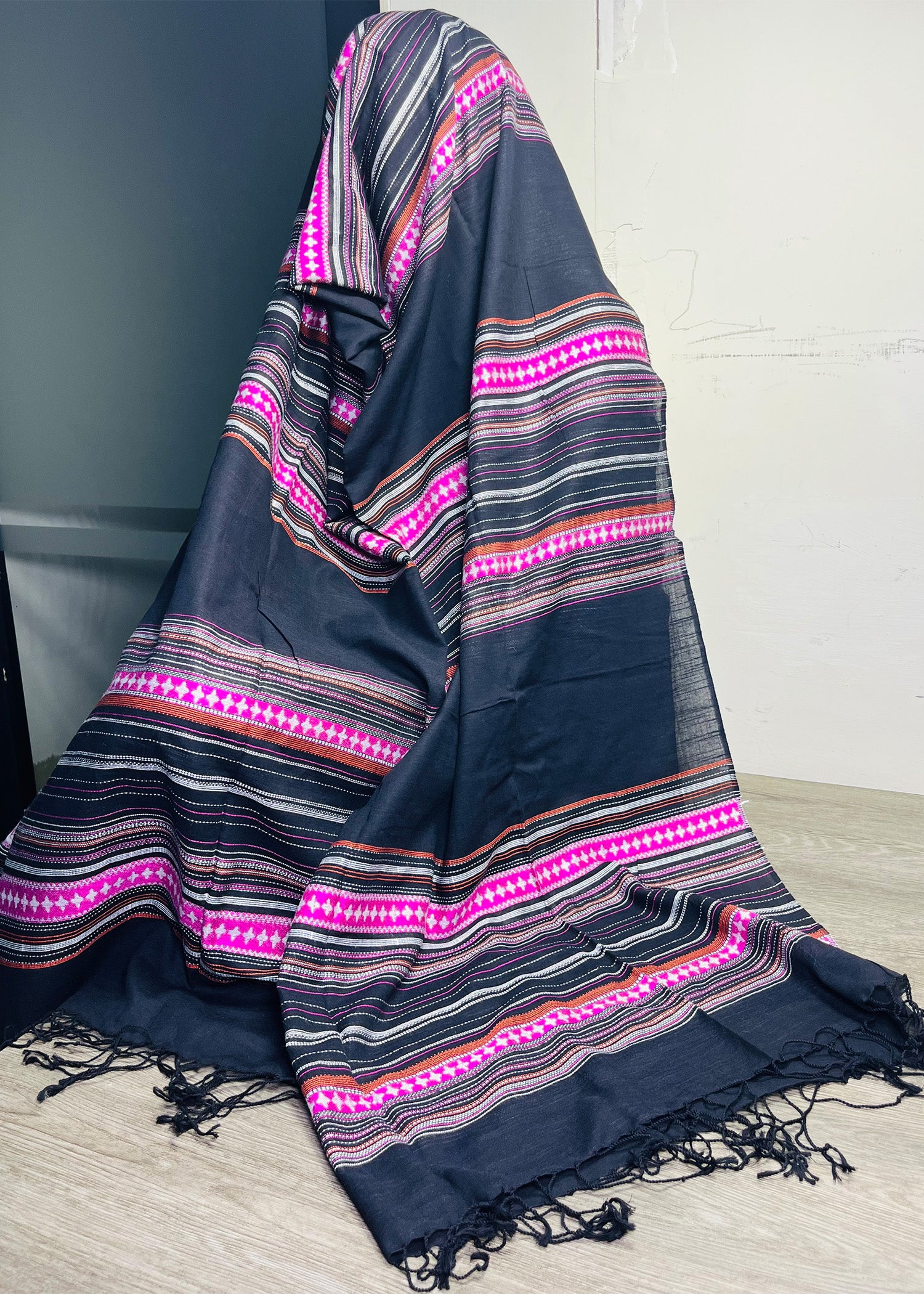 Black & Hot Pink Border Dupatta