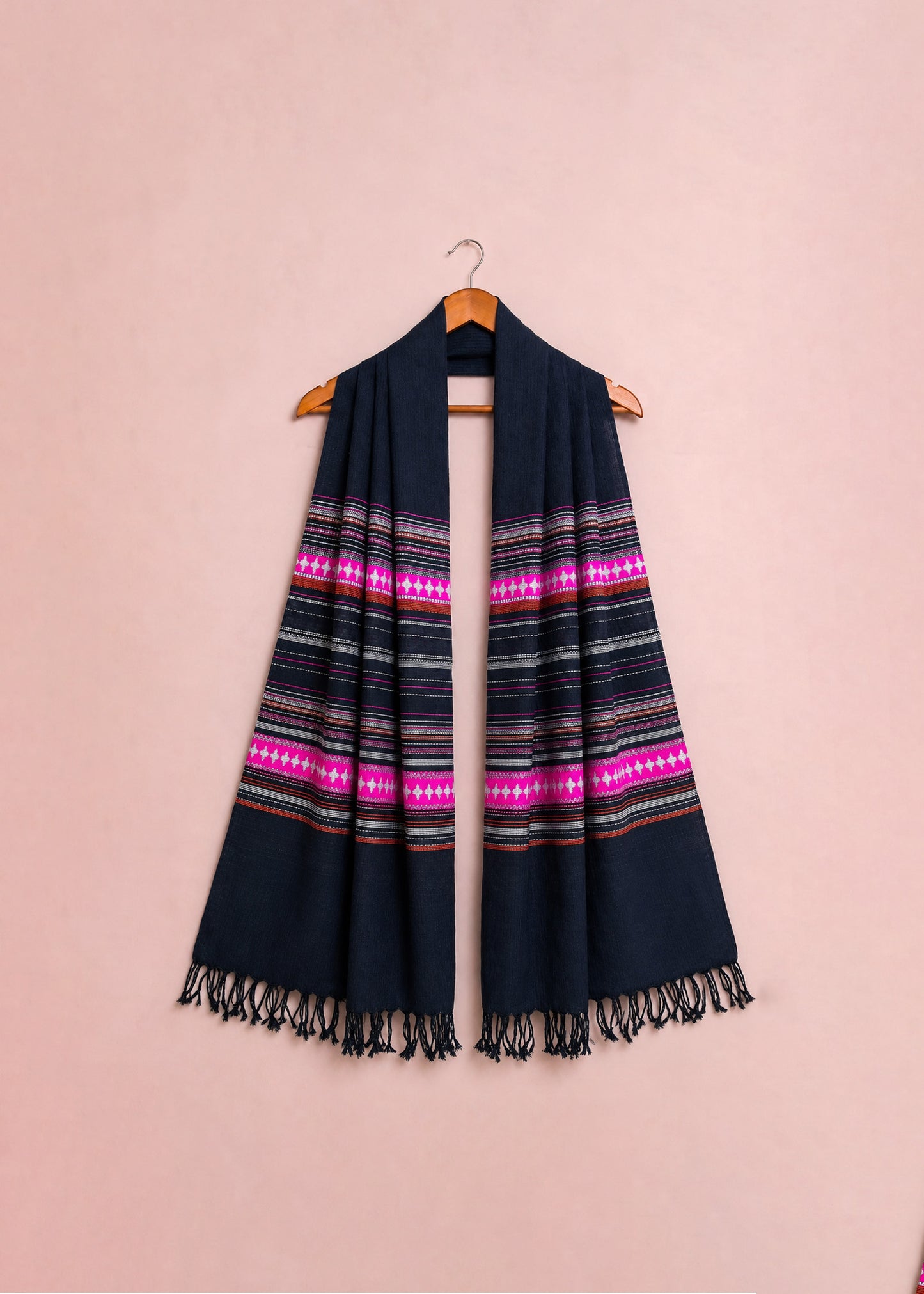Black & Hot Pink Border Dupatta