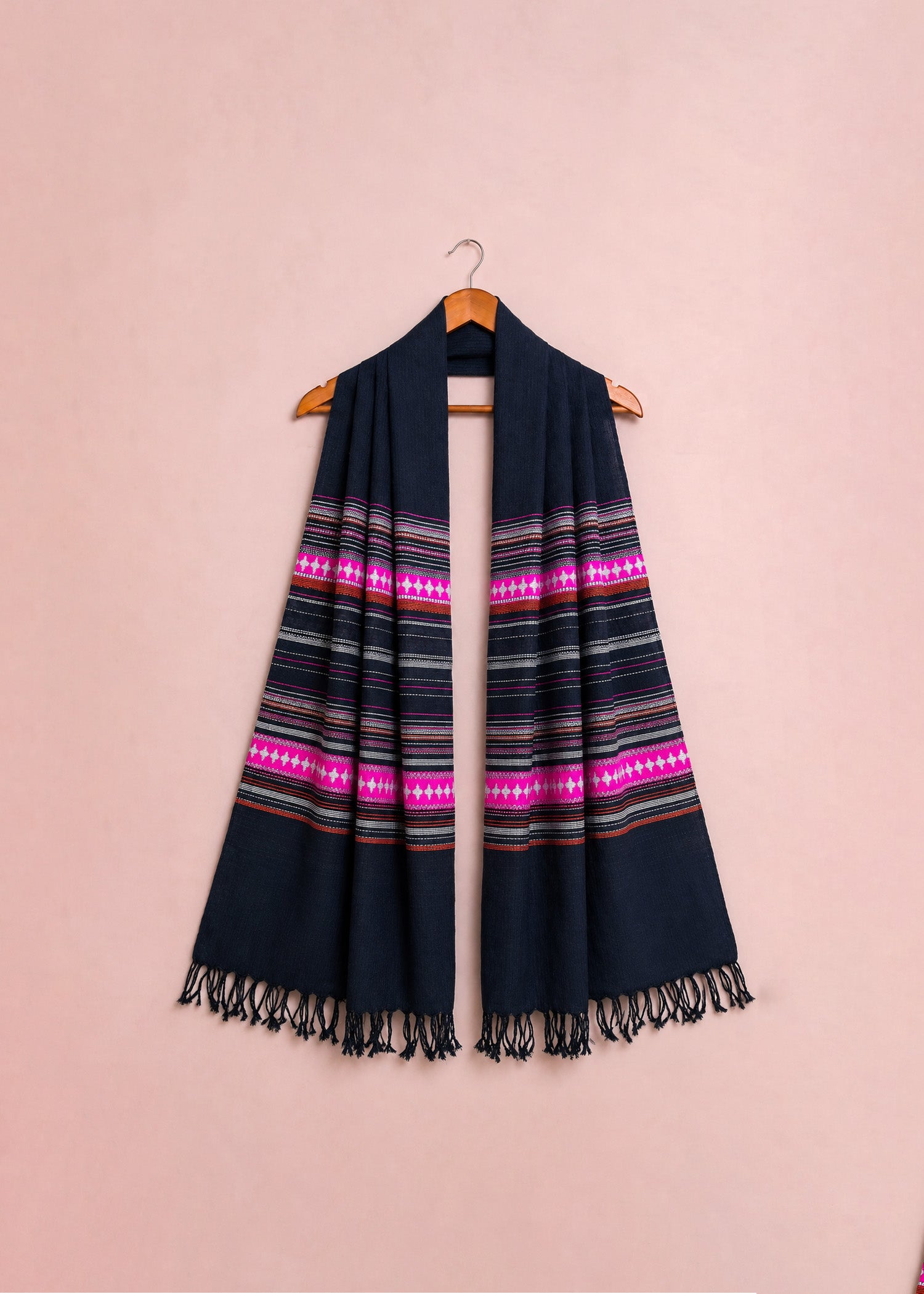 Black & Hot Pink Border Dupatta