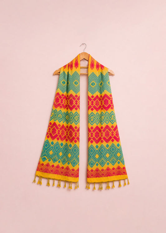 Vibrant Yellow Geometric Dupatta