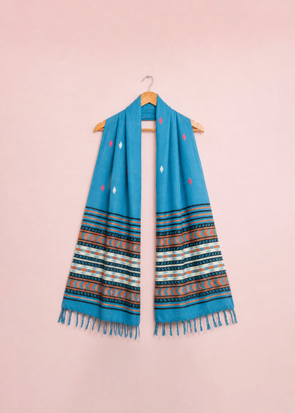 Blue Ethnic Chevron Pattern Dupatta