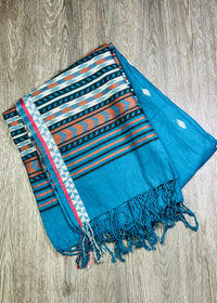 Blue Ethnic Chevron Pattern Dupatta