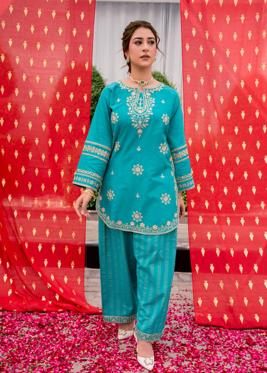 Zehra Teal – Embroidered Premium Lawn Two-Piece