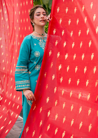 Zehra Teal – Embroidered Premium Lawn Two-Piece