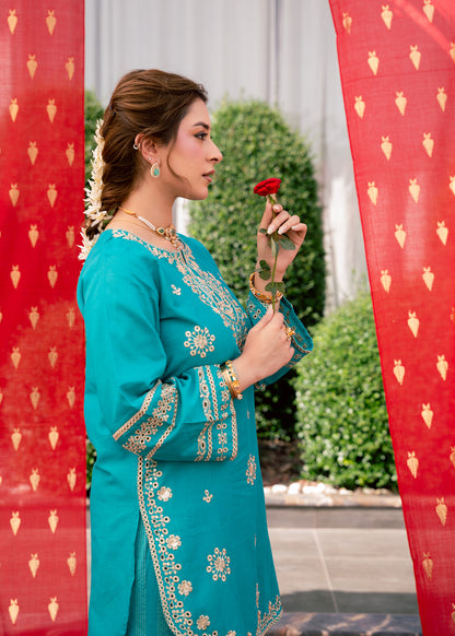 Zehra Teal – Embroidered Premium Lawn Two-Piece