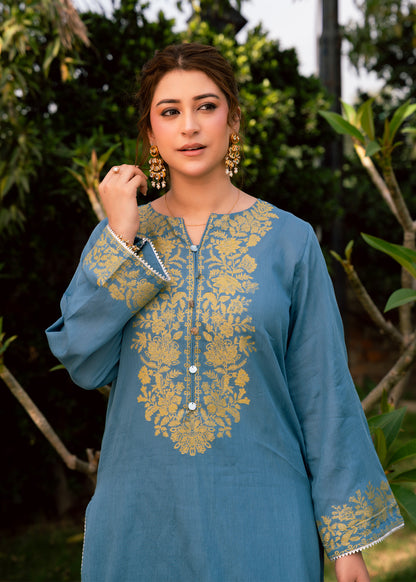 Sky Mint Elegance Jacquard 3 Piece Suit