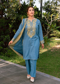 Sky Mint Elegance Jacquard 3 Piece Suit