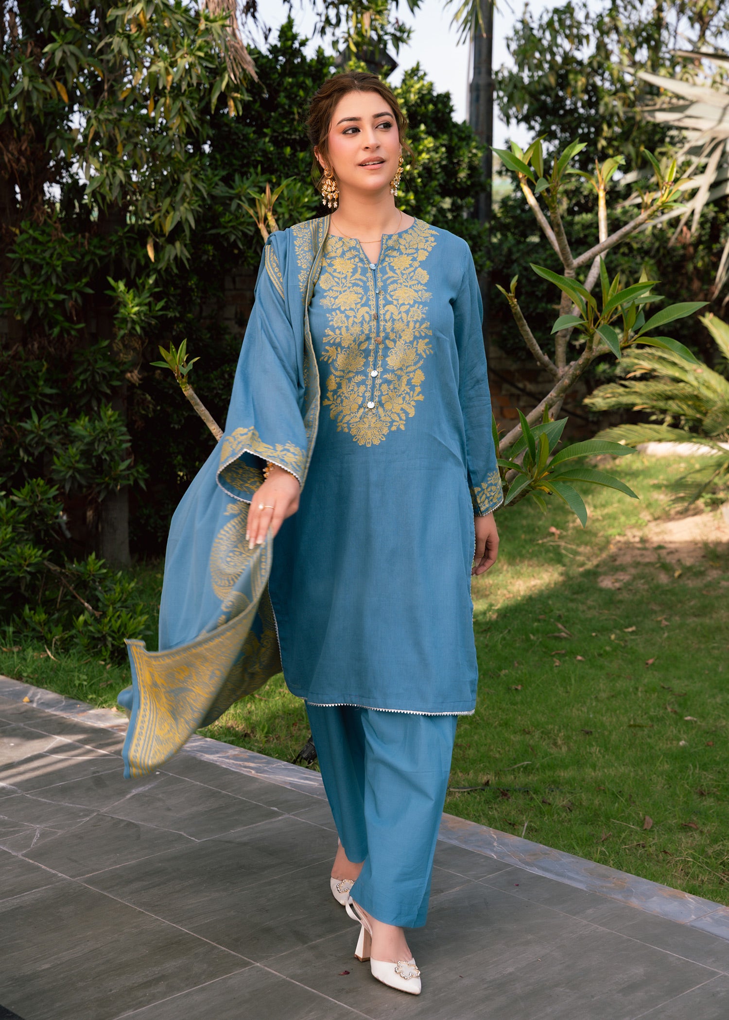 Sky Mint Elegance Jacquard 3 Piece Suit