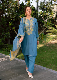 Sky Mint Elegance Jacquard 3 Piece Suit