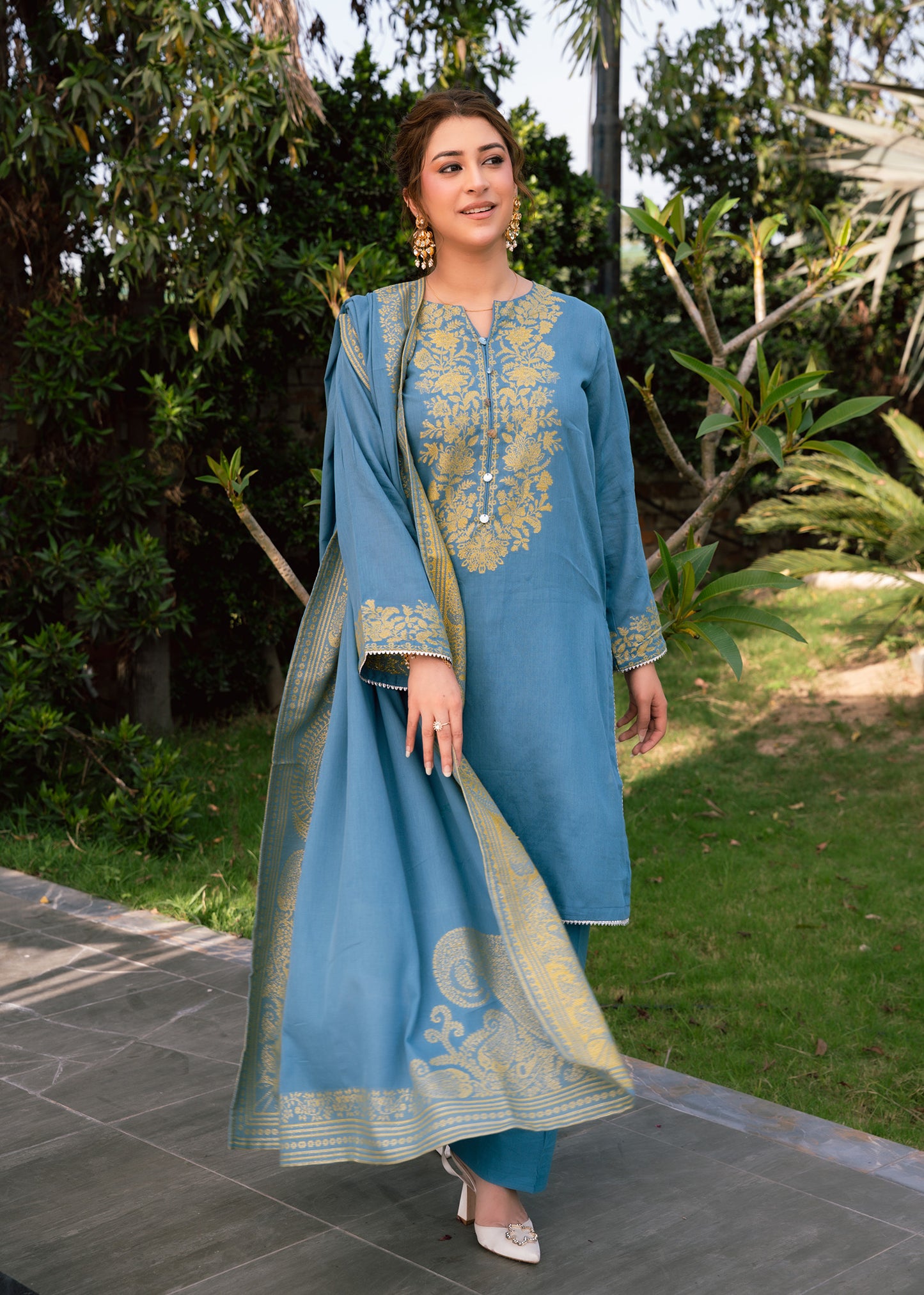 Sky Mint Elegance Jacquard 3 Piece Suit