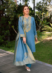 Sky Mint Elegance Jacquard 3 Piece Suit
