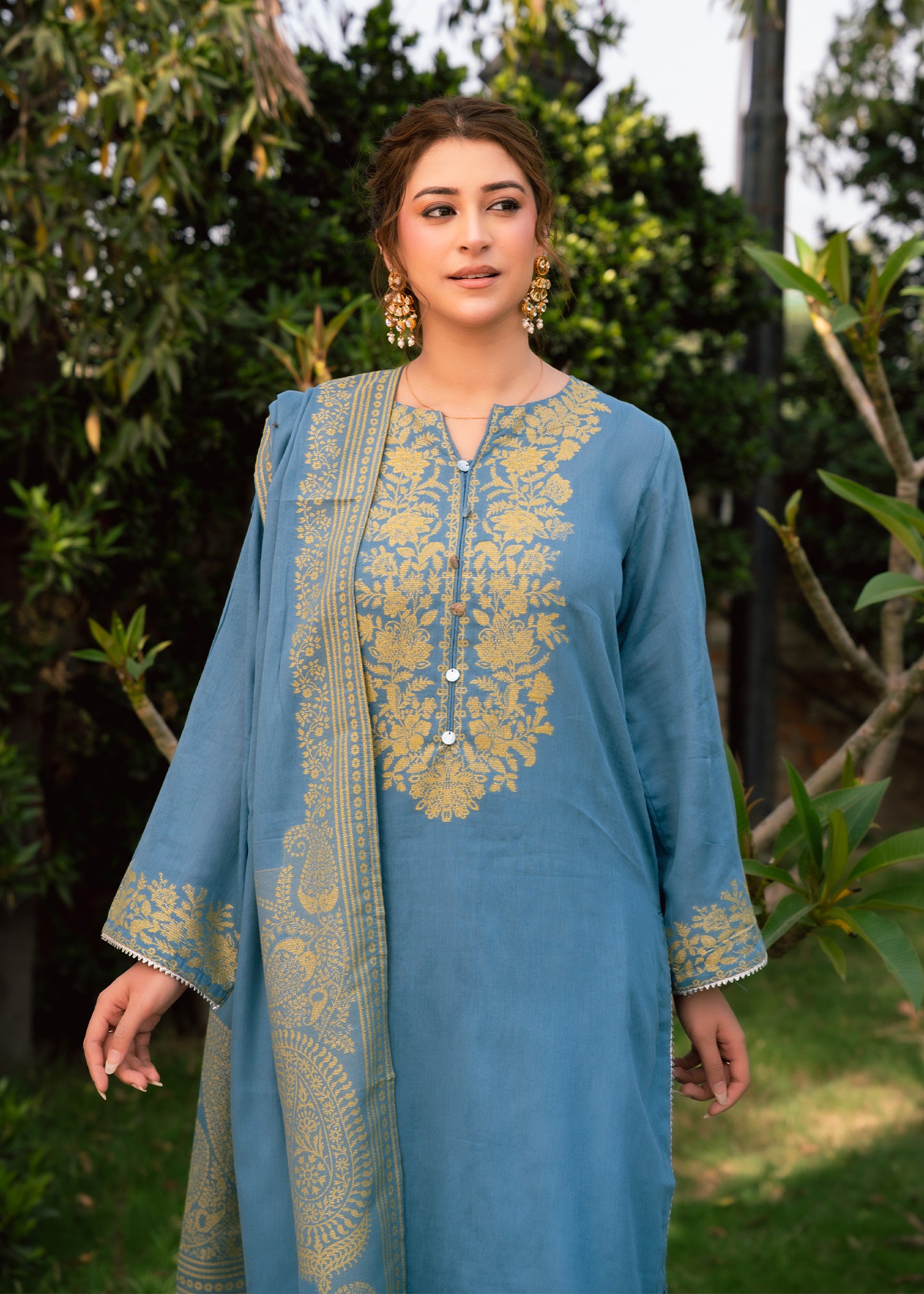 Sky Mint Elegance Jacquard 3 Piece Suit