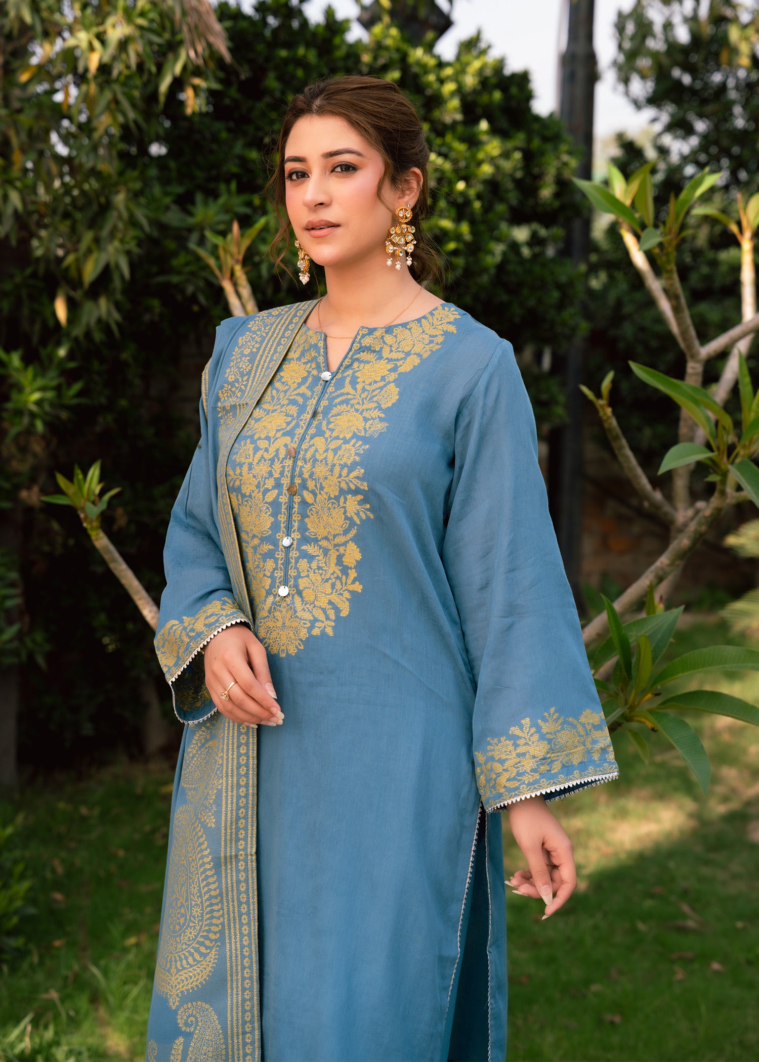 Sky Mint Elegance Jacquard 3 Piece Suit