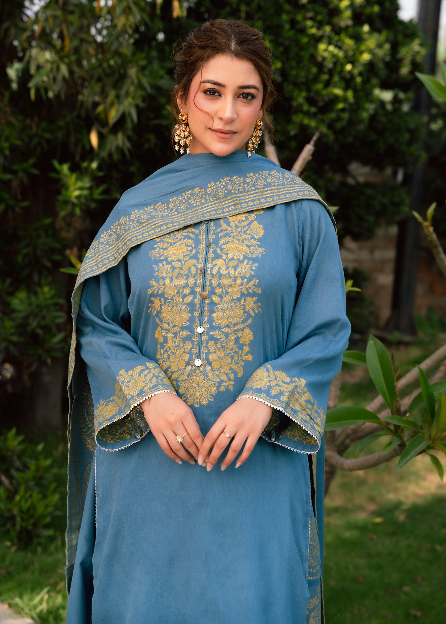 Sky Mint Elegance Jacquard 3 Piece Suit