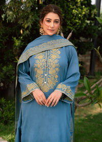 Sky Mint Elegance Jacquard 3 Piece Suit