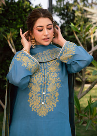 Sky Mint Elegance Jacquard 3 Piece Suit