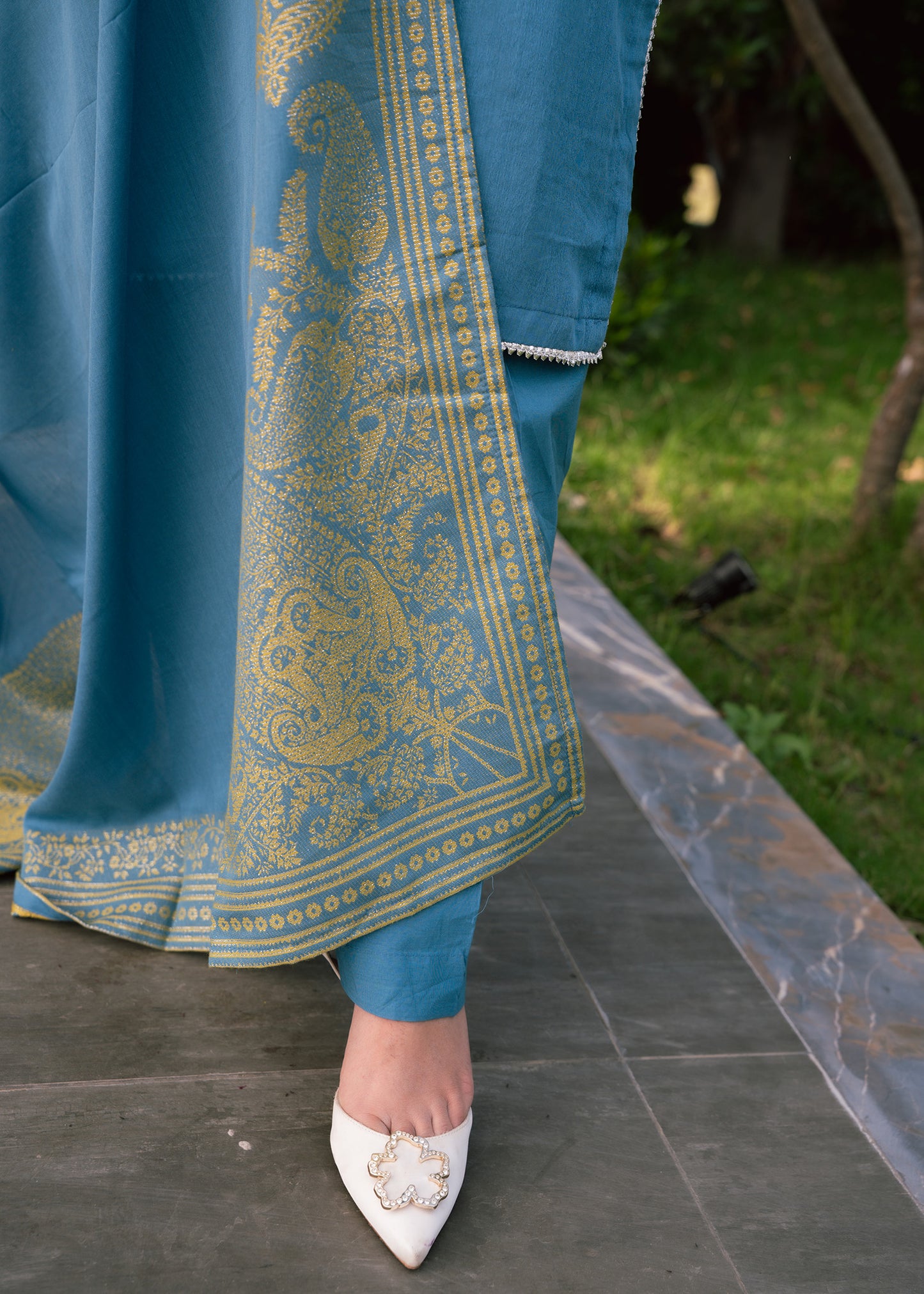 Sky Mint Elegance Jacquard 3 Piece Suit