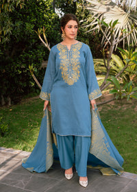 Sky Mint Elegance Jacquard 3 Piece Suit