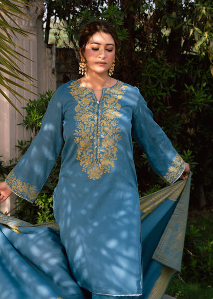 Sky Mint Elegance Jacquard 3 Piece Suit