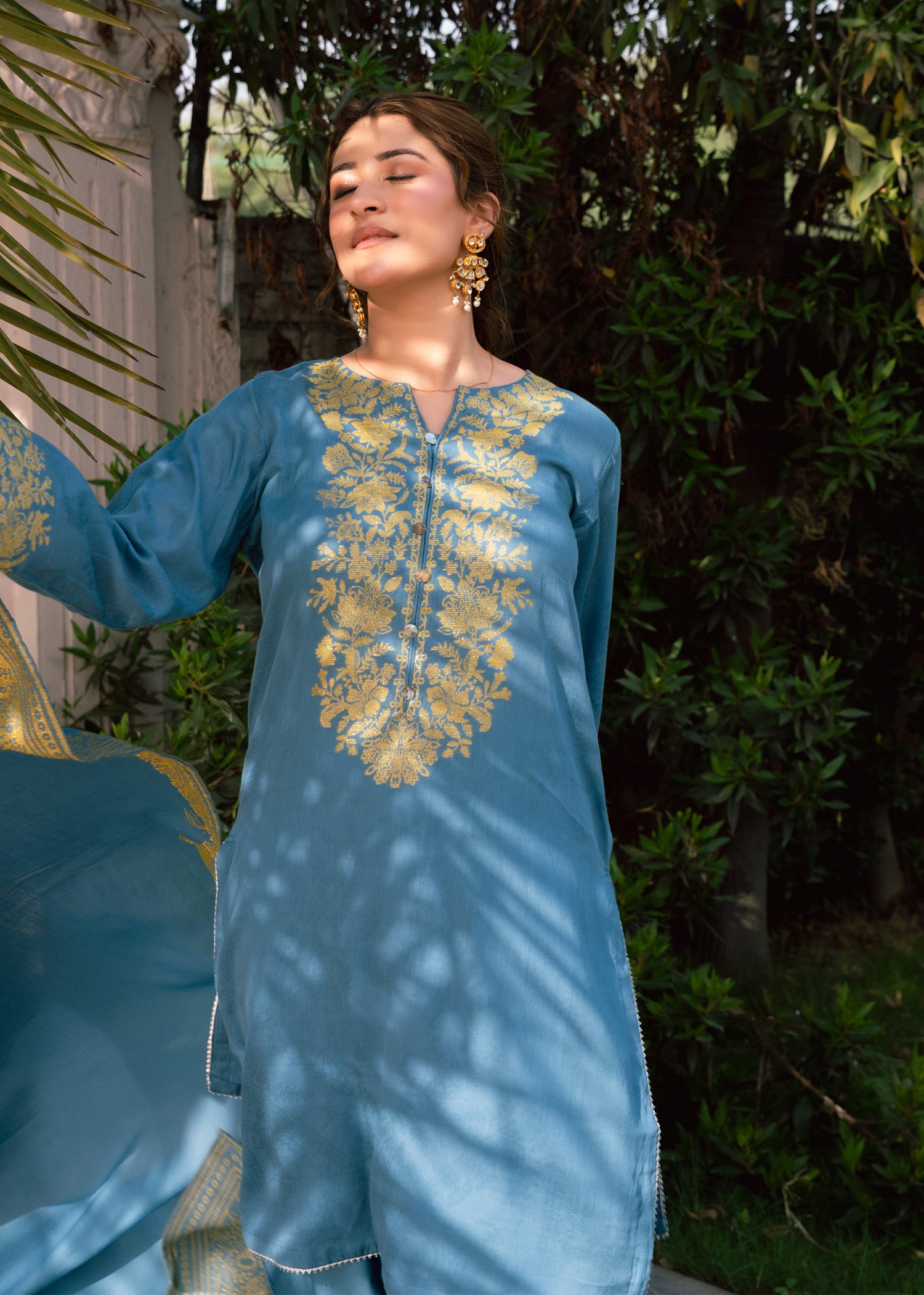 Sky Mint Elegance Jacquard 3 Piece Suit