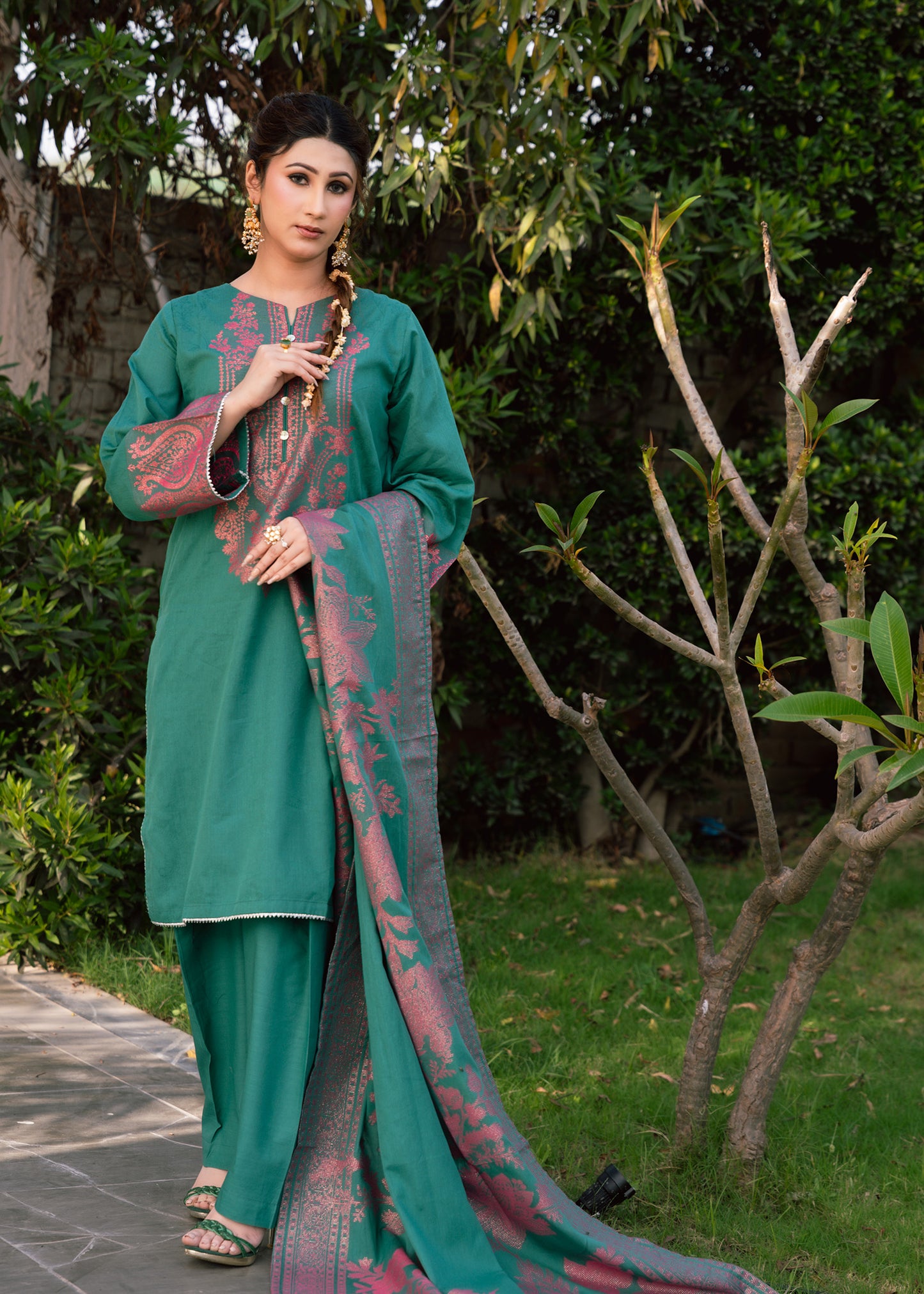 Emerald Bloom Jacquard 3-Piece