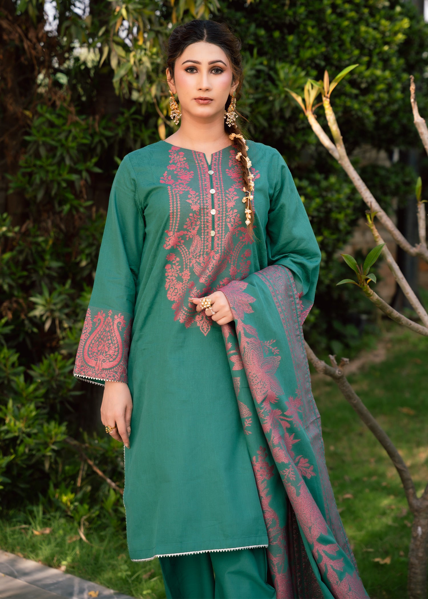 Emerald Bloom Jacquard 3-Piece