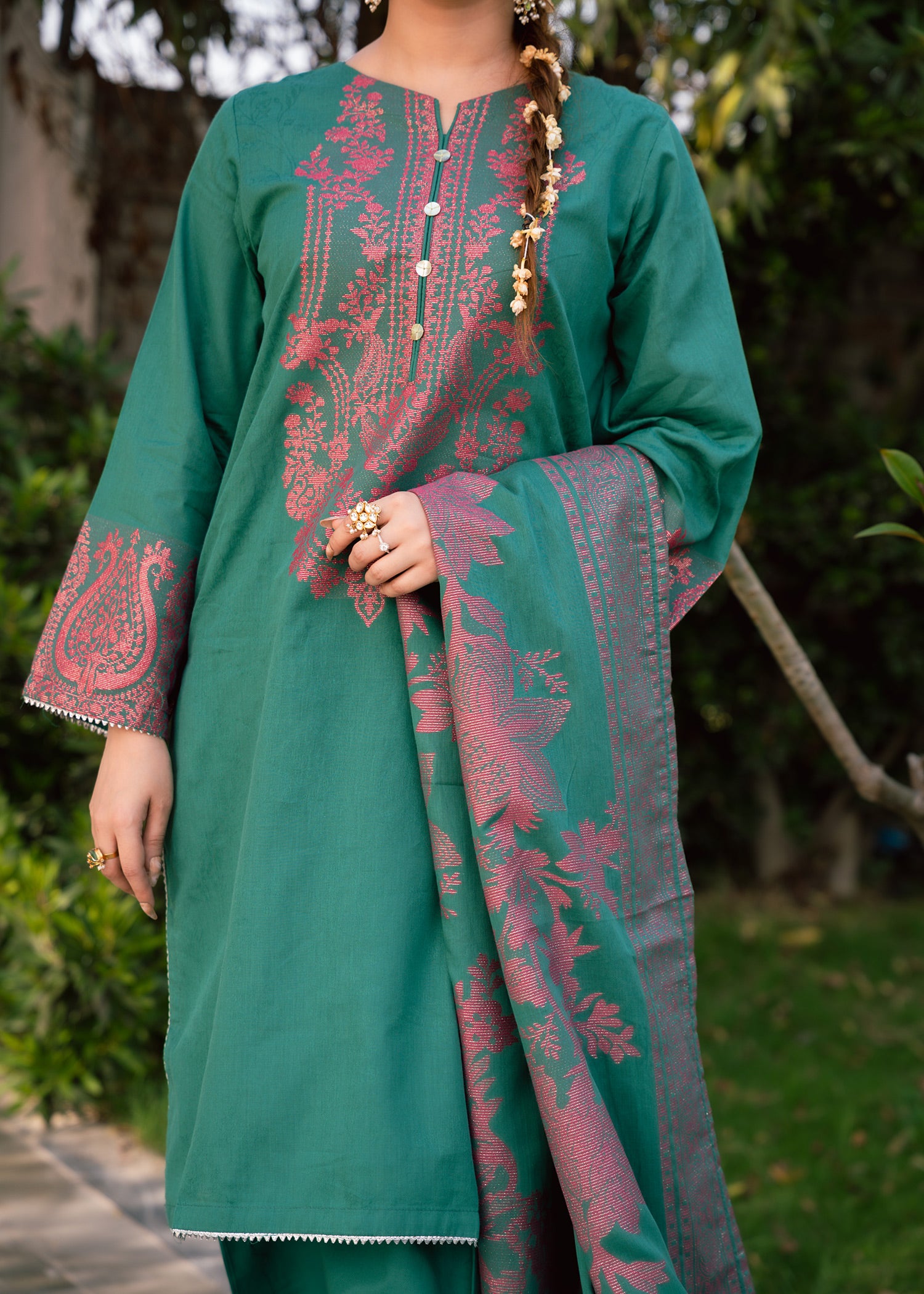 Emerald Bloom Jacquard 3-Piece