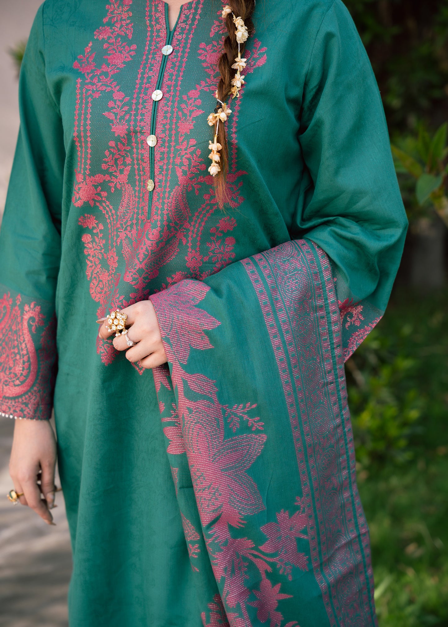 Emerald Bloom Jacquard 3-Piece