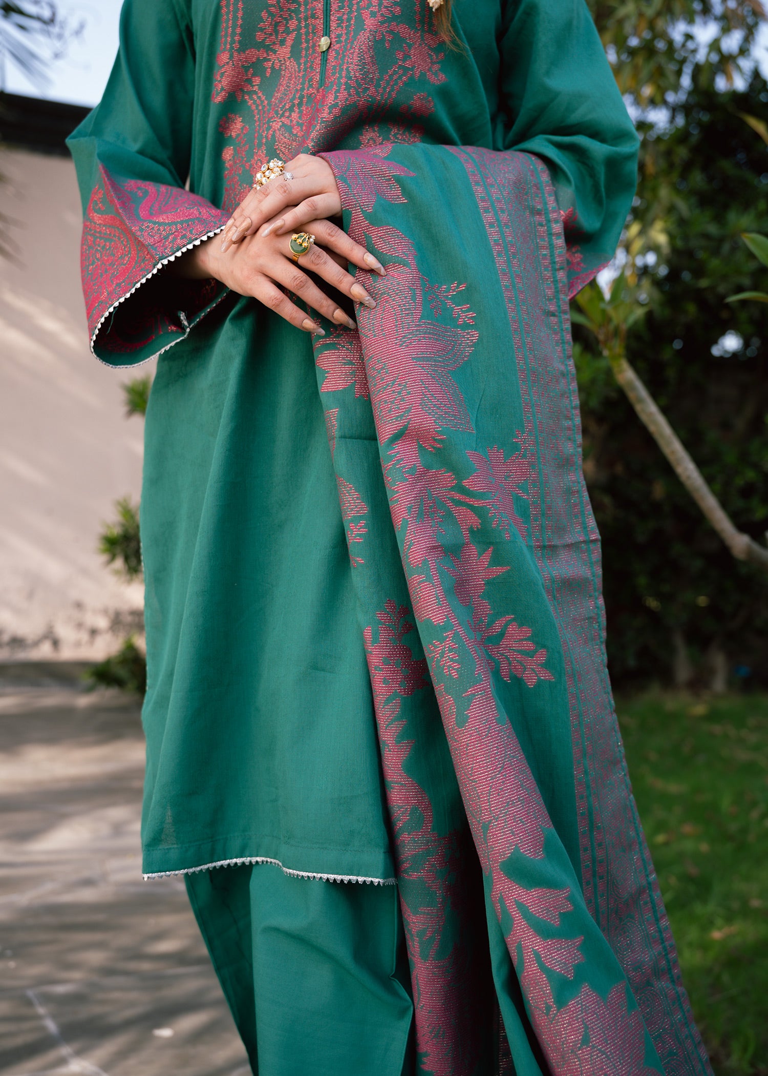 Emerald Bloom Jacquard 3-Piece