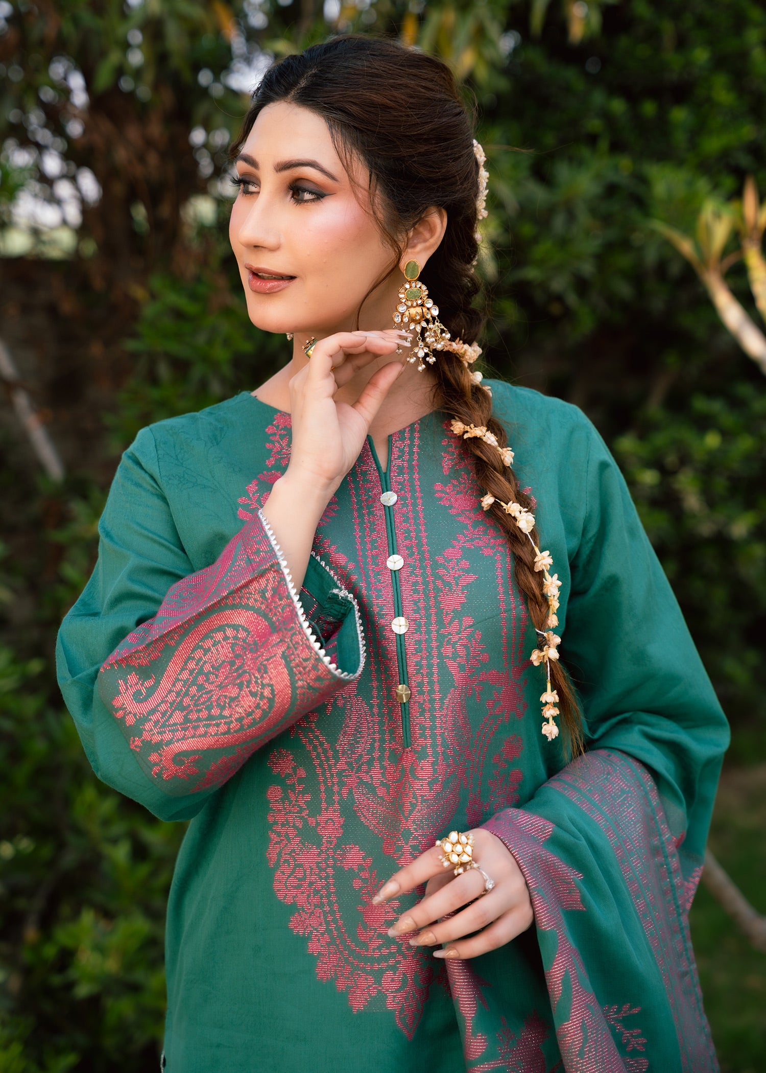 Emerald Bloom Jacquard 3-Piece