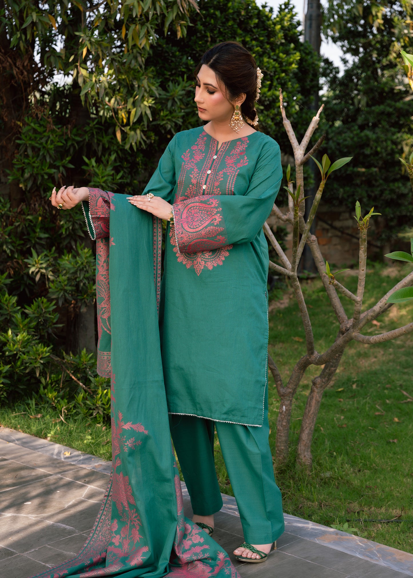 Emerald Bloom Jacquard 3-Piece