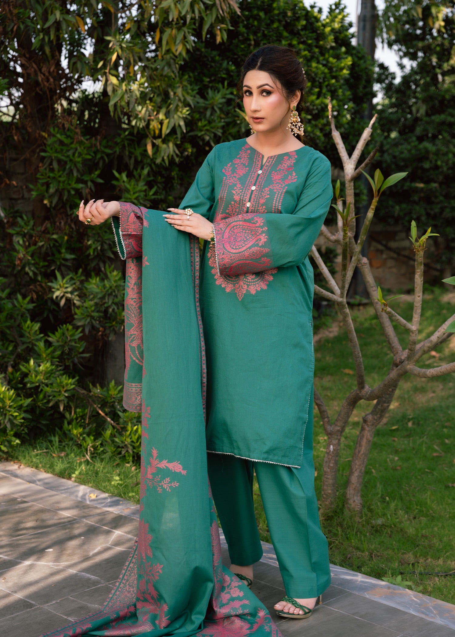 Emerald Bloom Jacquard 3-Piece
