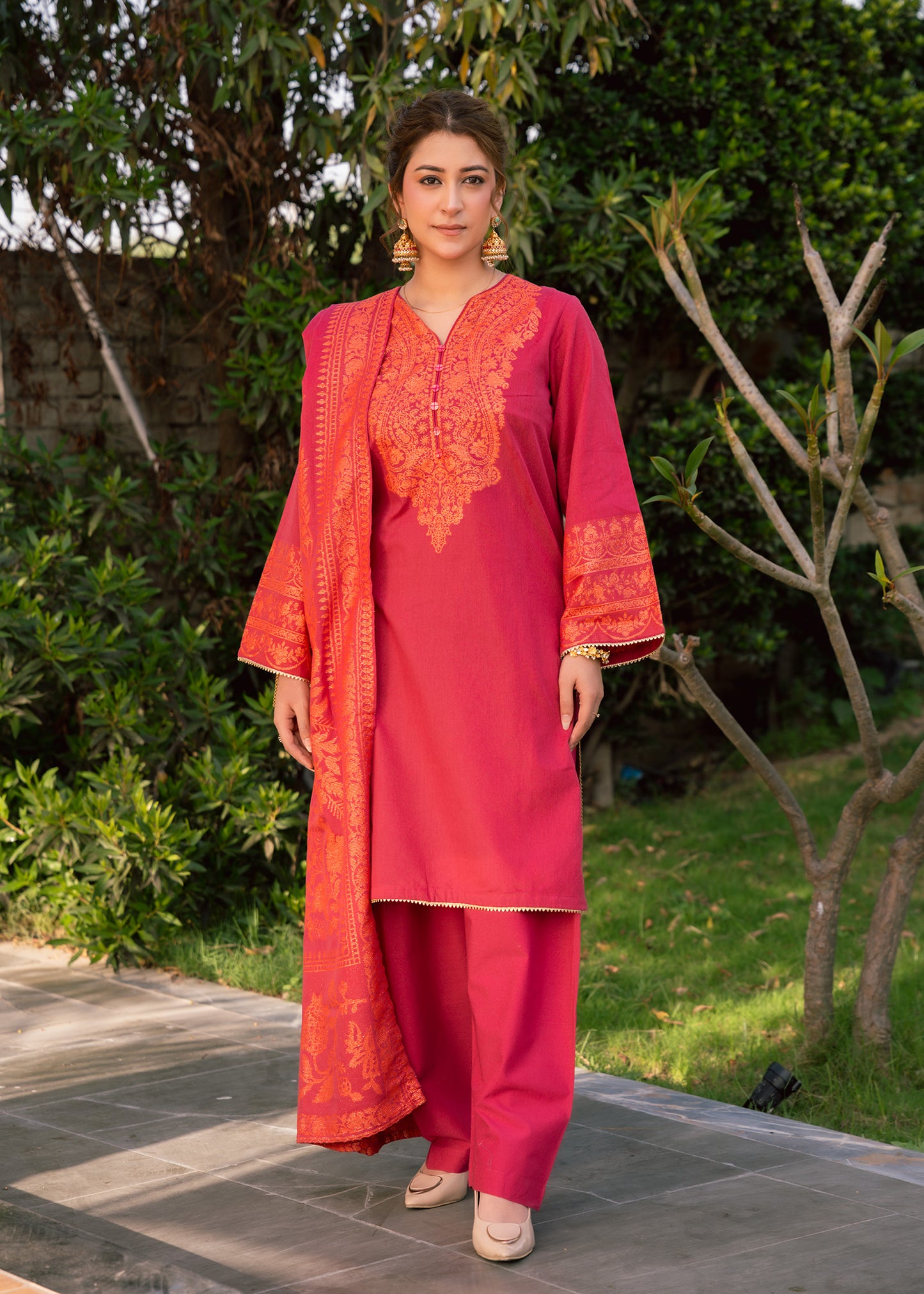 Pink Ember Royale Jacquard 3 Piece