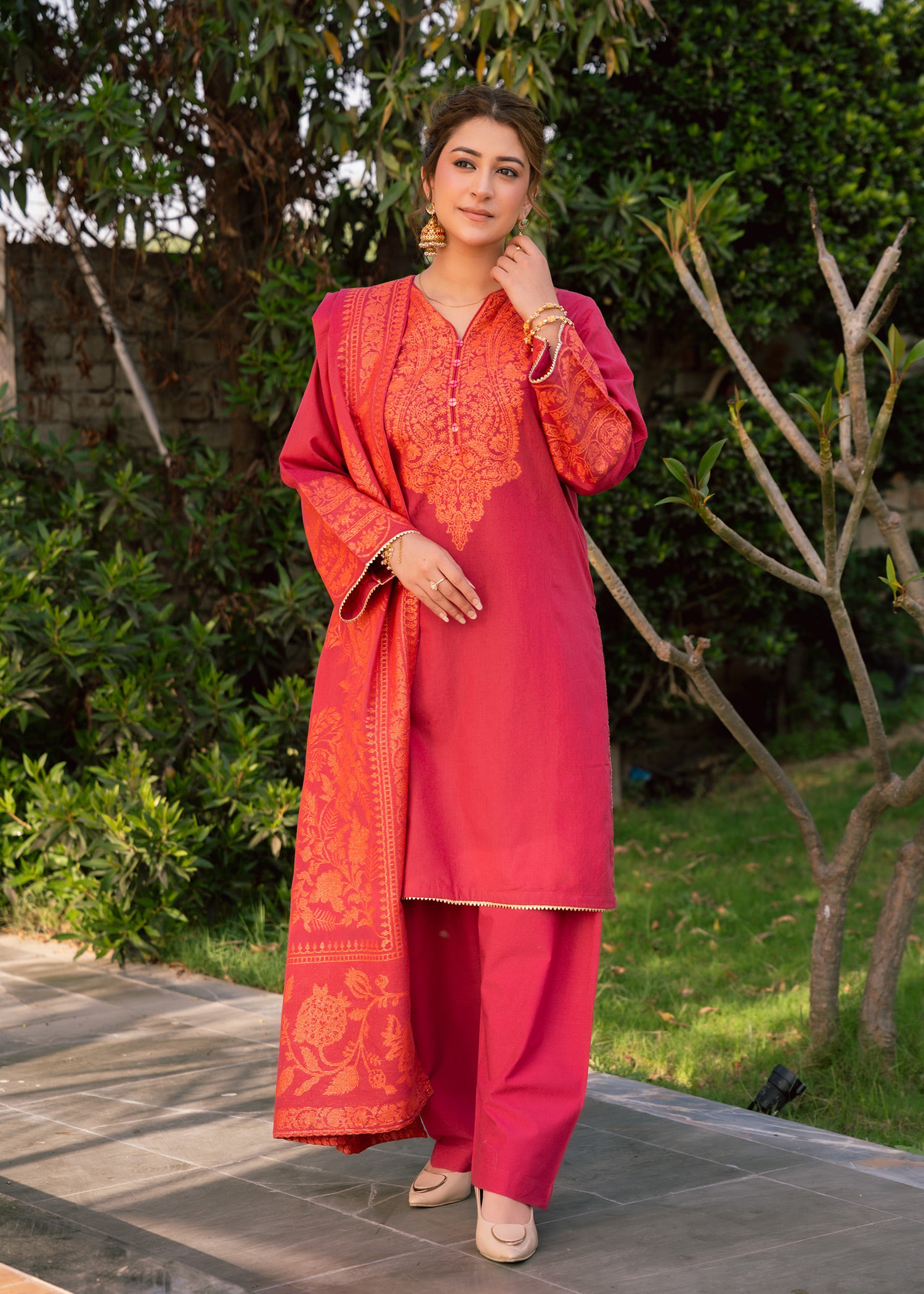 Pink Ember Royale Jacquard 3 Piece